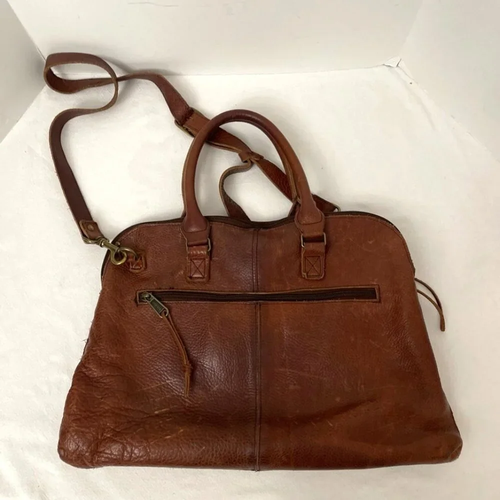 Duluth Trading Brown Leather Messenger Bag & Dust Bag Adjustable Shoulder Strap‎